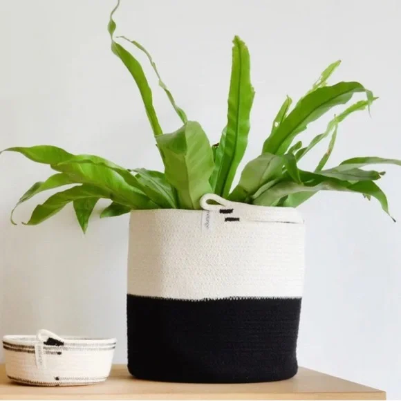 NEW Mia Melange Black White Foldable Cotton Yarn Rope Basket Organizer 9" x 9" - Picture 2 of 11